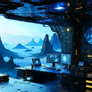 Futuristic Digital Workspace With Futuristic Scene,