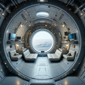 In The Image, There Is A Large, Futuristic Spacecraft With A Round Window