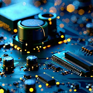 Close-up Of Electronic Circuit With Close-up Computer