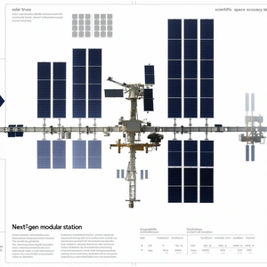 A Large Poster Is Displayed, Showing A Space Station With Solar Panels