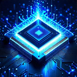 Microchip with blue light glow