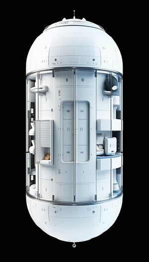 A White Space Shuttle Is Shown In A Cross-section View