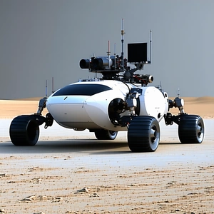 A White Robotic Vehicle With A Large Camera On Its Front
