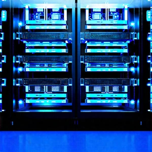 Server rack with blue light glow