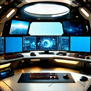 Futuristic (digital:1.4) workspace