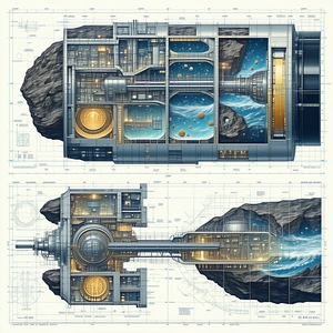 A Large, Futuristic Spacecraft Is Shown In Two Different Views