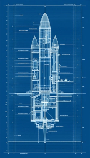 A Blue Drawing Of A Rocket Ship Is Displayed