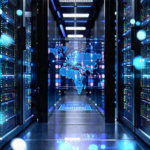 Server Rack With Holographic Projection With Large Room
