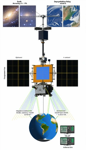A Spacecraft Is Shown In A Diagram, With A Large Satellite Dish On The Front