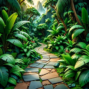 Nature Isometric Design: Path Through Tropical Jungle With Image, There