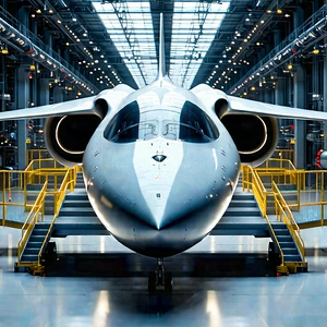 Aerospace Technology In Manufacturing Facility With Large Silver