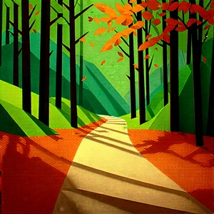 Nature Low Poly: Path Through Autumn Woodland With Painting Forest