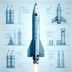 A Blue Rocket Ship Is Shown In A Series Of Diagrams, With Each Part Labeled
