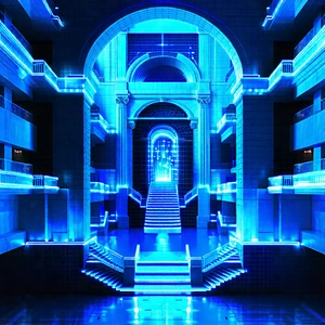 Tech Architectural Photography: Robot With Blue Light Glow With Blue-toned Photo