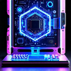 Quantum Computer With Neon Accents With Computer Shown