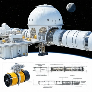 A Large White Space Station With A Dome-shaped Structure