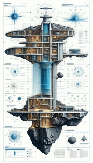 A Large, Futuristic Building Is Depicted In A Detailed Drawing