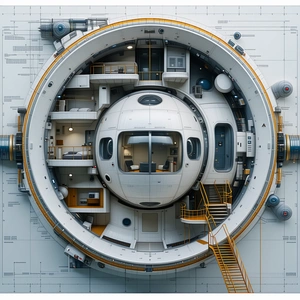 In This Image, There Is A Large, White, Circular Spacecraft With A Dome-shaped Window