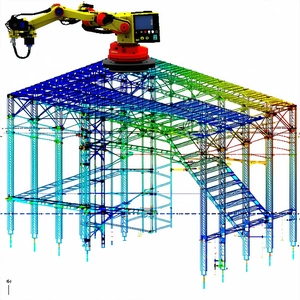 A Large, Yellow Robot Is Standing On A Blue And Yellow Platform