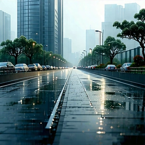 Urban Landscape Photography: Observation Deck With Rain-slicked Streets With Busy City