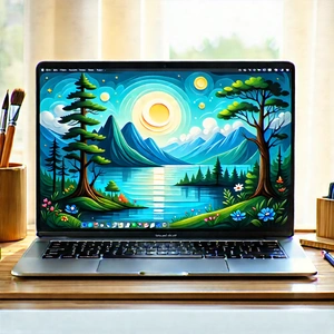 Laptop With Digital Artwork With Laptop Computer