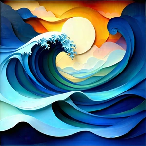 Abstract Art Nouveau Style: Abstract Interpretation Of Wave Motion With Large Wave