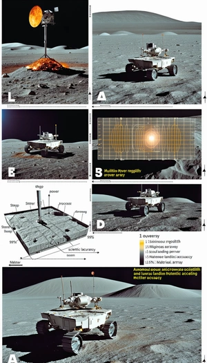The Image Is A Series Of Four Pictures, Each Showing A Different Perspective Of A Rover On The Moon