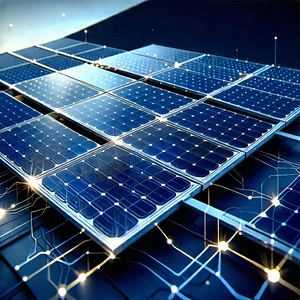 Solar Panel With Data Streams With Close-up Solar
