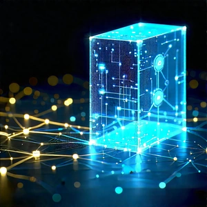Blockchain Network Visualization With Blue, Glowing