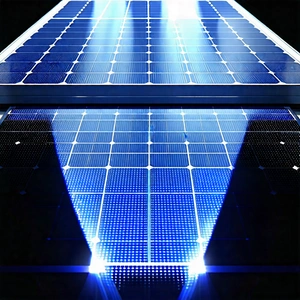Tech Flat Design: Solar panel with holographic projection