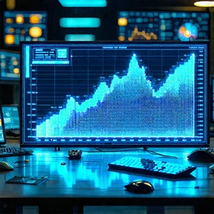 Financial Technology In Tech Office With Large Computer