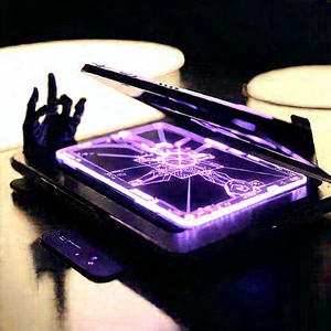 Tablet With Glowing Screen With Purple Laptop