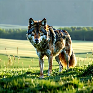 Nature Cinema 4d: Wolf In Prairie Grassland With Wolf Standing