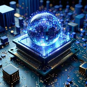 Quantum Computer With Digital Particles With Image, There