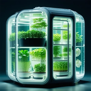 A Large, Clear Plastic Box Filled With Various Plants