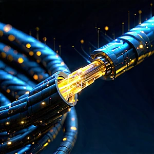 Close-up of fiber optic cables