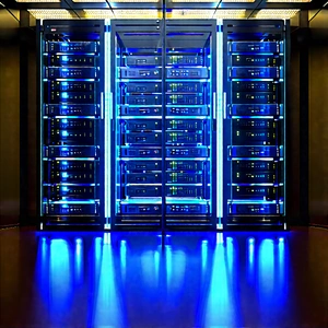 Server rack with blue light (glow:1.19)
