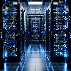 Server rack with (digital:1.24) particles