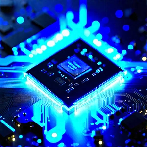 Microchip with blue light glow