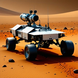 A Large Robotic Vehicle Is Driving Across A Desert Landscape
