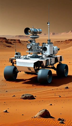 A Large, White Robotic Vehicle With A Large Camera On Its Front
