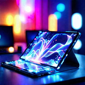 Tablet With Glowing Screen With Laptop Computer