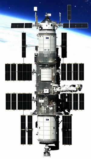A Large Spacecraft Is Docked At A Space Station