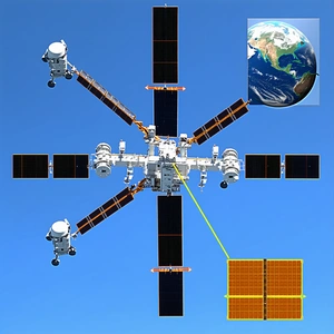 A Space Station With A Large Satellite Dish On Top Of It