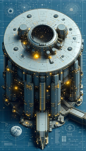 A Futuristic Building With A Large Circular Structure At The Top Is Depicted In This Image