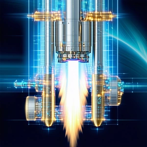 A Blue And White Image Of A Rocket Engine Is Shown
