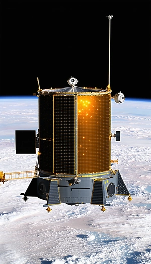 A Space Shuttle With A Large Satellite Dish On Top Of It