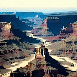 Nature Ink Drawing: Aerial View Of Canyon System With Painting Mountain