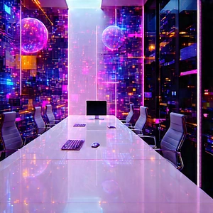 (futuristic:1.44) tech startup office