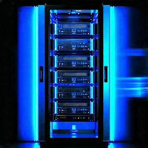 Server rack with blue light (glow:1.18)